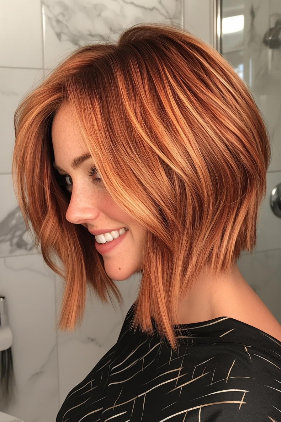 12. Copper Balayage Angled Bob (Inverted Bob Haircuts) - Inverted Bob Haircuts