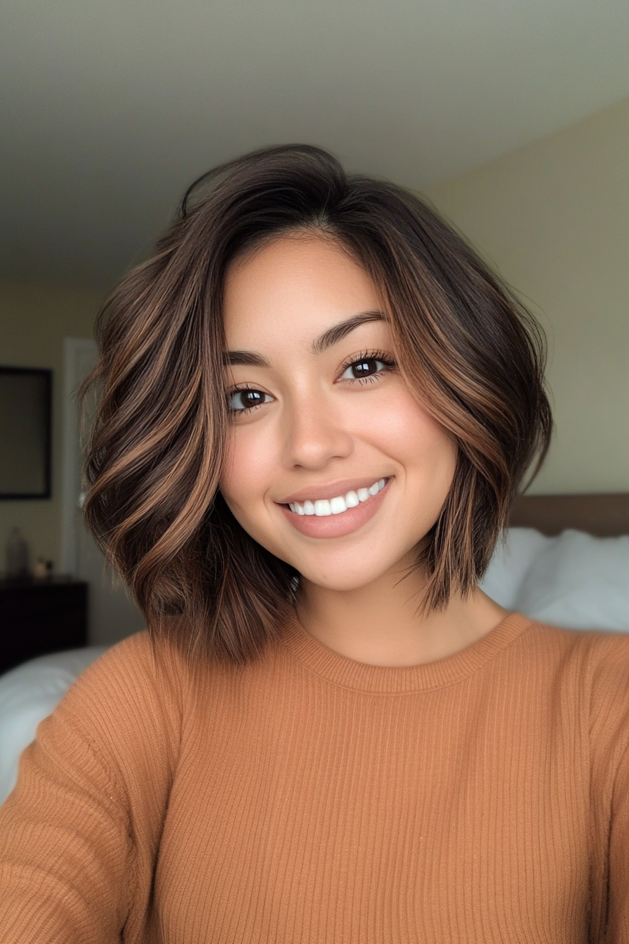 14. Warm Toffee Layered Bob (Inverted Bob Haircuts) - Inverted Bob Haircuts