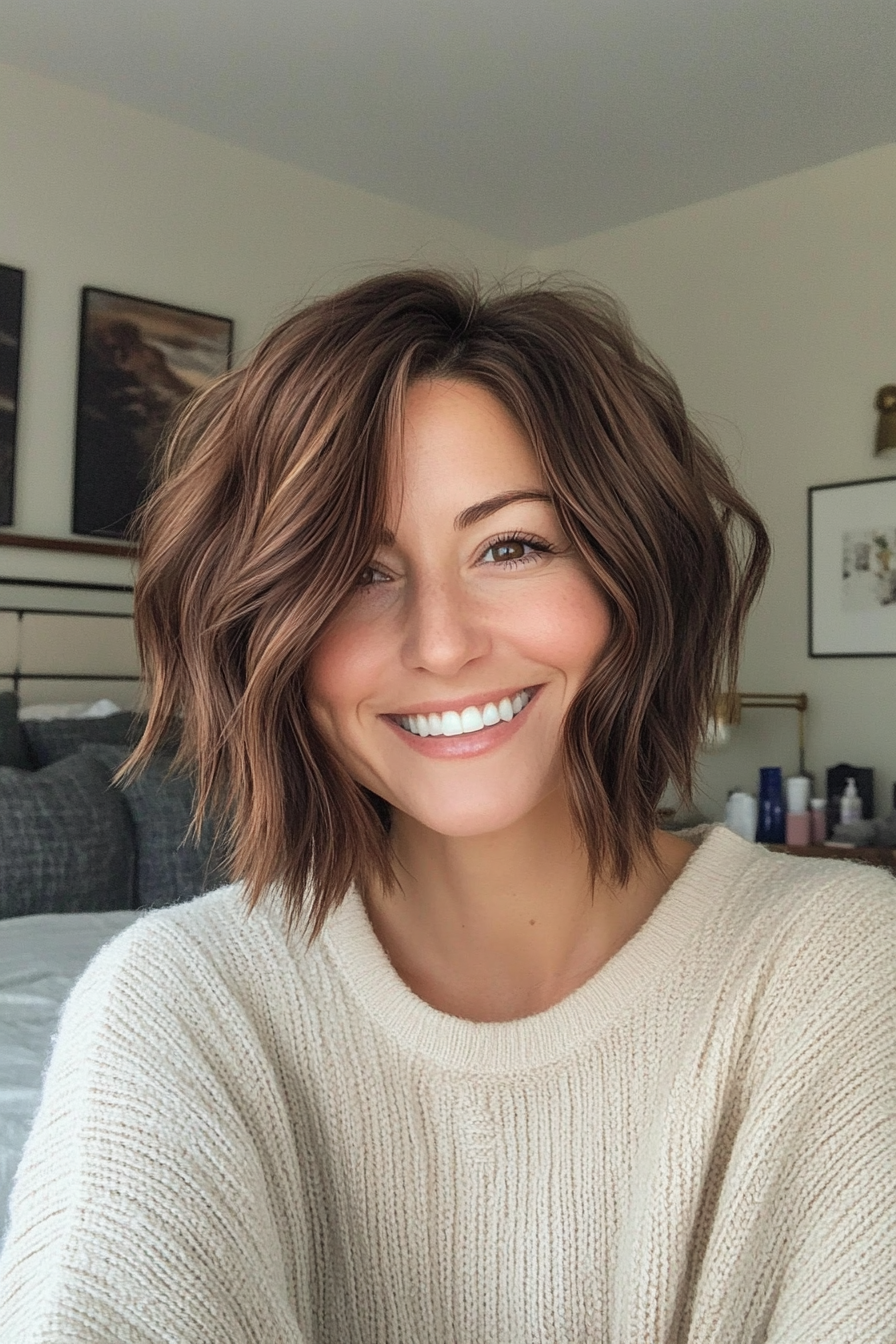 20. Cocoa Brown Tousled Bob (Inverted Bob Haircuts) - Inverted Bob Haircuts