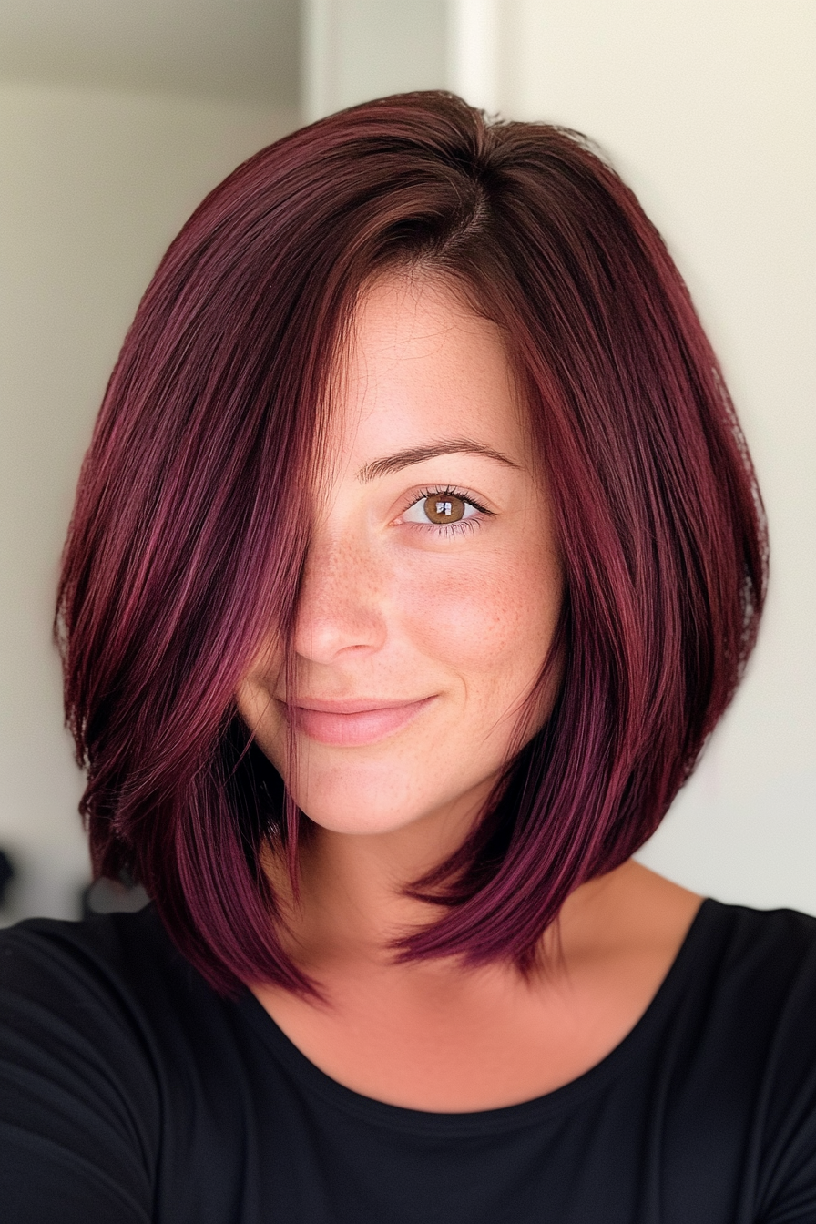 22. Deep Burgundy Layered Bob (Inverted Bob Haircuts) - Inverted Bob Haircuts