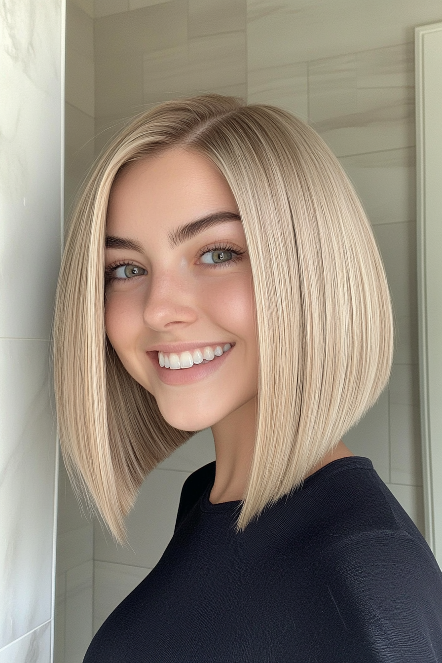 23. Honey Blonde Sleek Angled Bob (Inverted Bob Haircuts) - Inverted Bob Haircuts