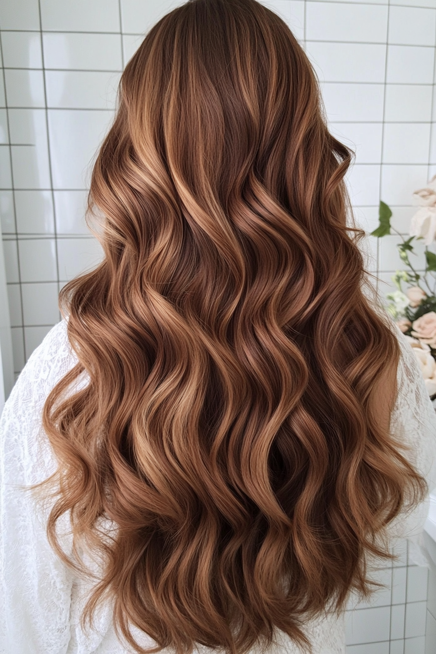 1. Classic Romantic Waves in Chestnut Brown (Wedding Hairstyles For Long Hair) - Wedding Hairstyles For Long Hair