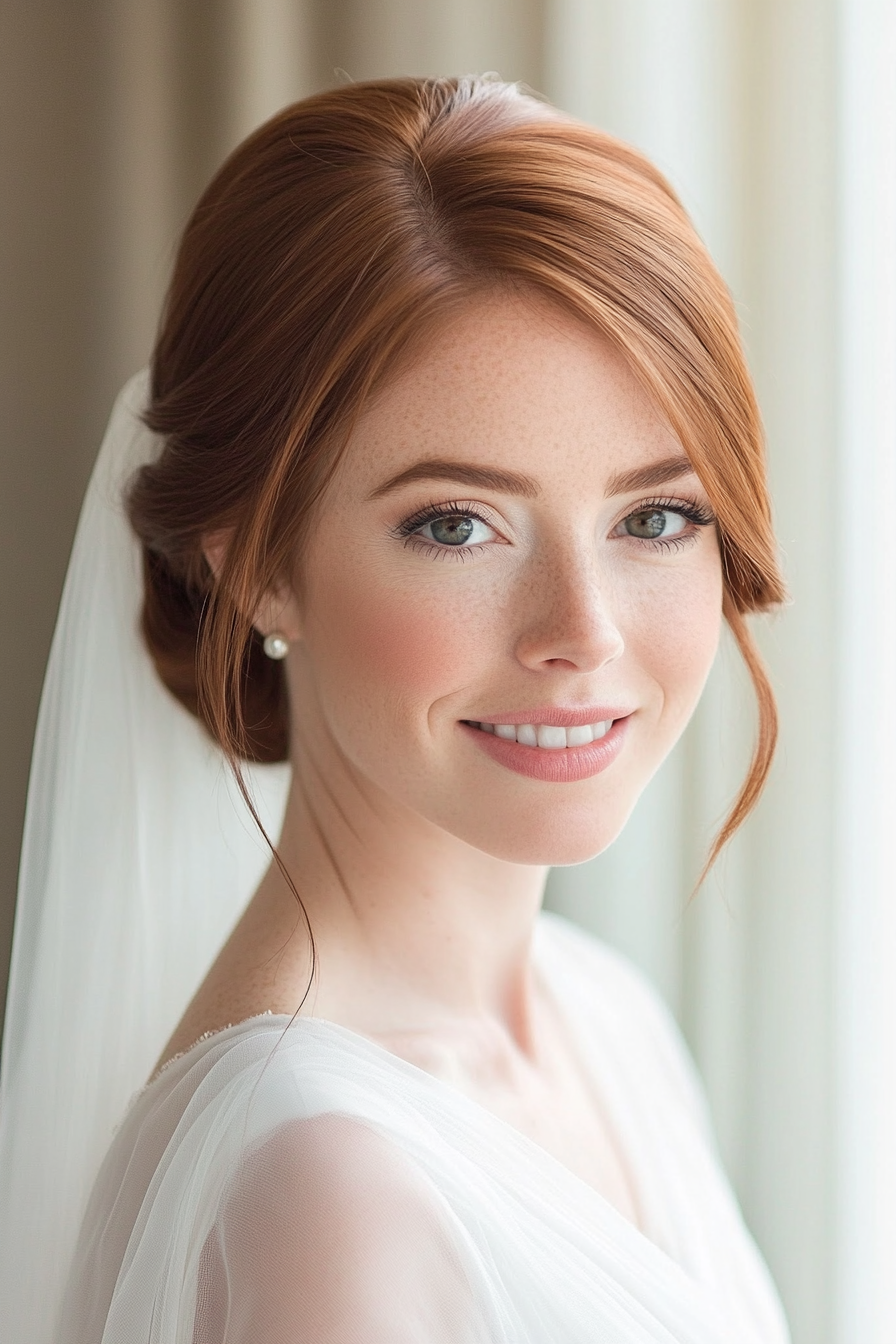 3. Low Twisted Chignon in Warm Auburn (Wedding Hairstyles For Long Hair) - Wedding Hairstyles For Long Hair