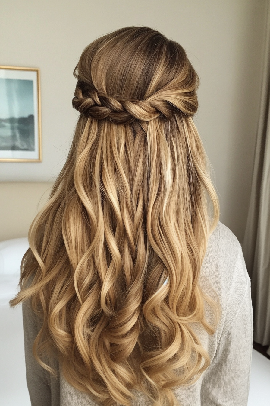 4. Half-Up Waterfall Braid in Honey Blonde (Wedding Hairstyles For Long Hair) - Wedding Hairstyles For Long Hair