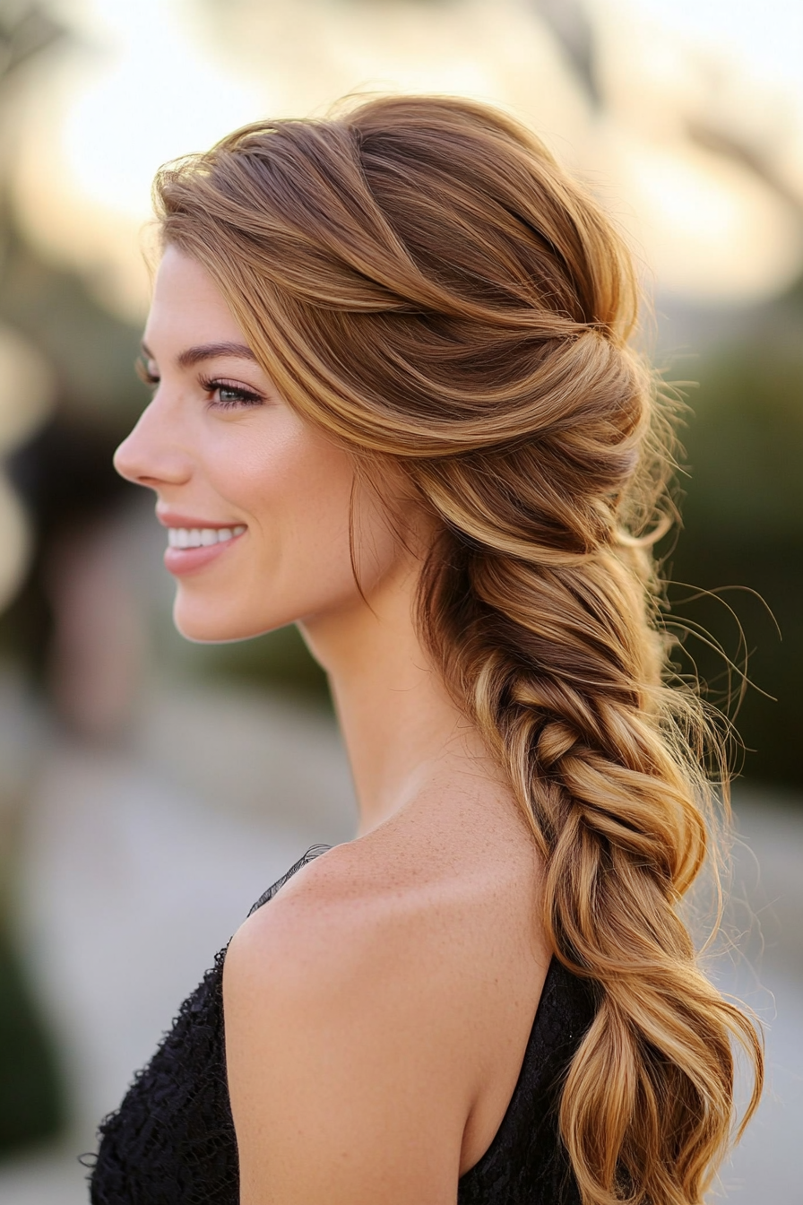 15. Soft Side Braid in Light Golden Brown (Wedding Hairstyles For Long Hair) - Wedding Hairstyles For Long Hair