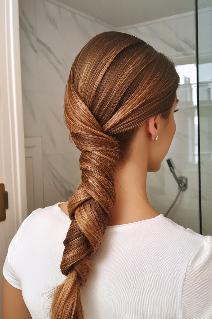 18. Braided Low Ponytail in Honey Brown (Wedding Hairstyles For Long Hair) - Wedding Hairstyles For Long Hair
