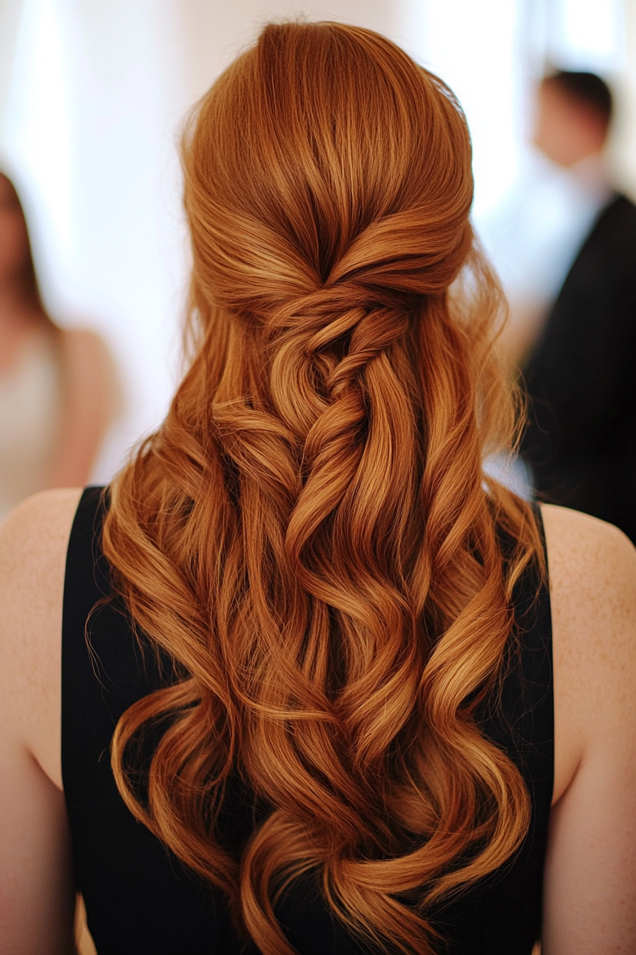 19. Loose Waves with Twists in Golden Auburn (Wedding Hairstyles For Long Hair) - Wedding Hairstyles For Long Hair