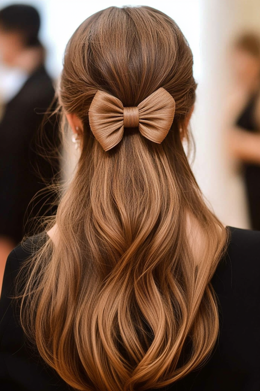 25. Romantic Half-Up Bow in Light Brown (Wedding Hairstyles For Long Hair) - Wedding Hairstyles For Long Hair