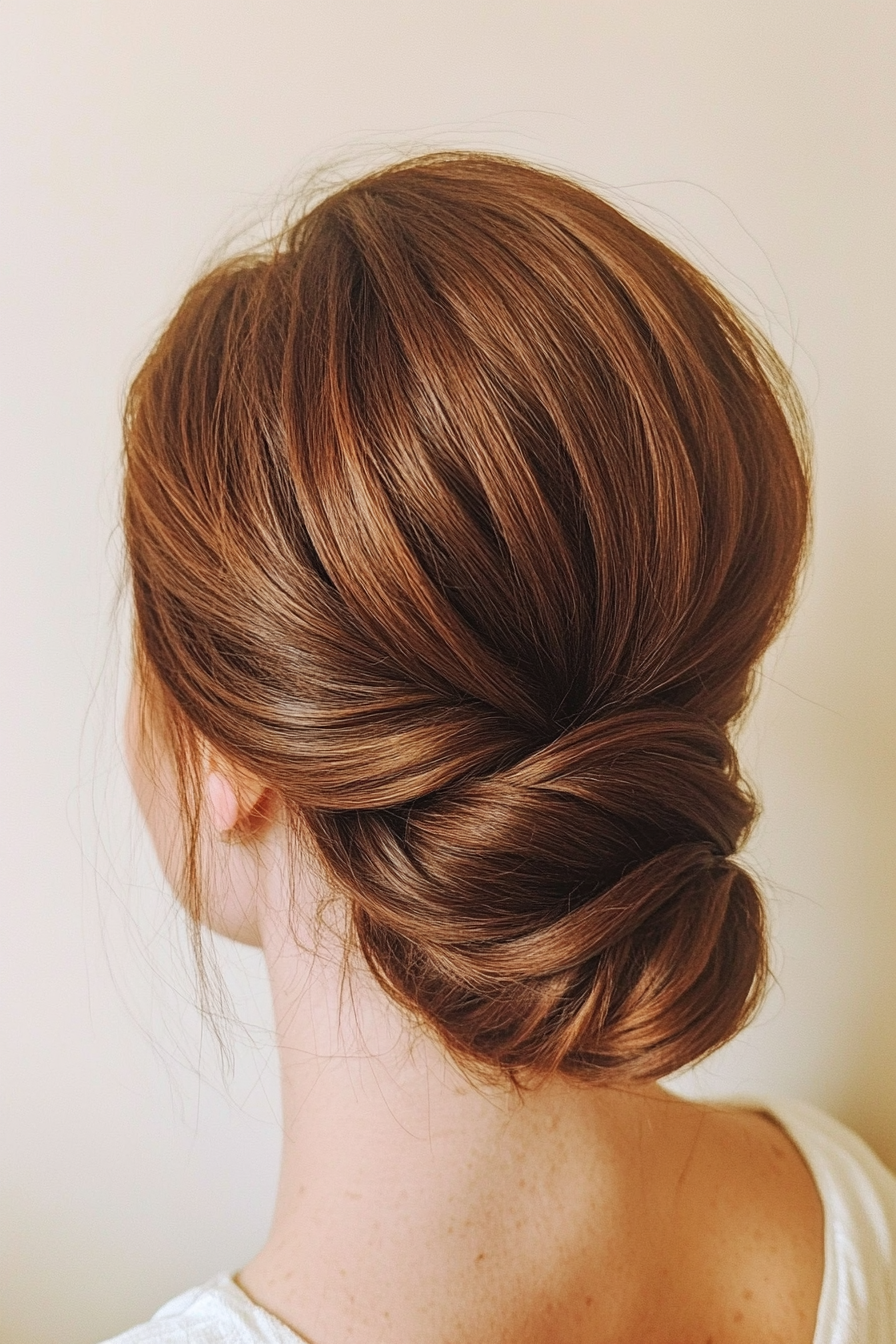 26. Twisted Low Bun in Dark Chestnut (Wedding Hairstyles For Long Hair) - Wedding Hairstyles For Long Hair