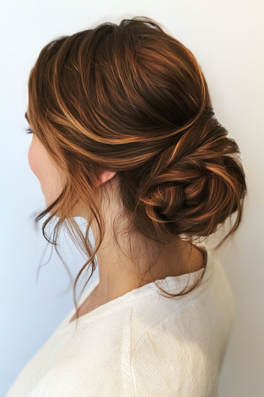 4. Caramel Layered Low Bun (Hair Up Hairstyles) - Hair Up Hairstyles