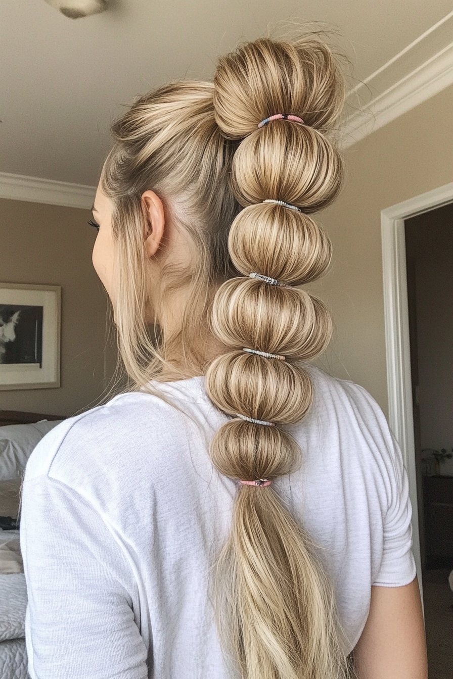 9. Sandy Blonde Bubble Ponytail (Hair Up Hairstyles) - Hair Up Hairstyles