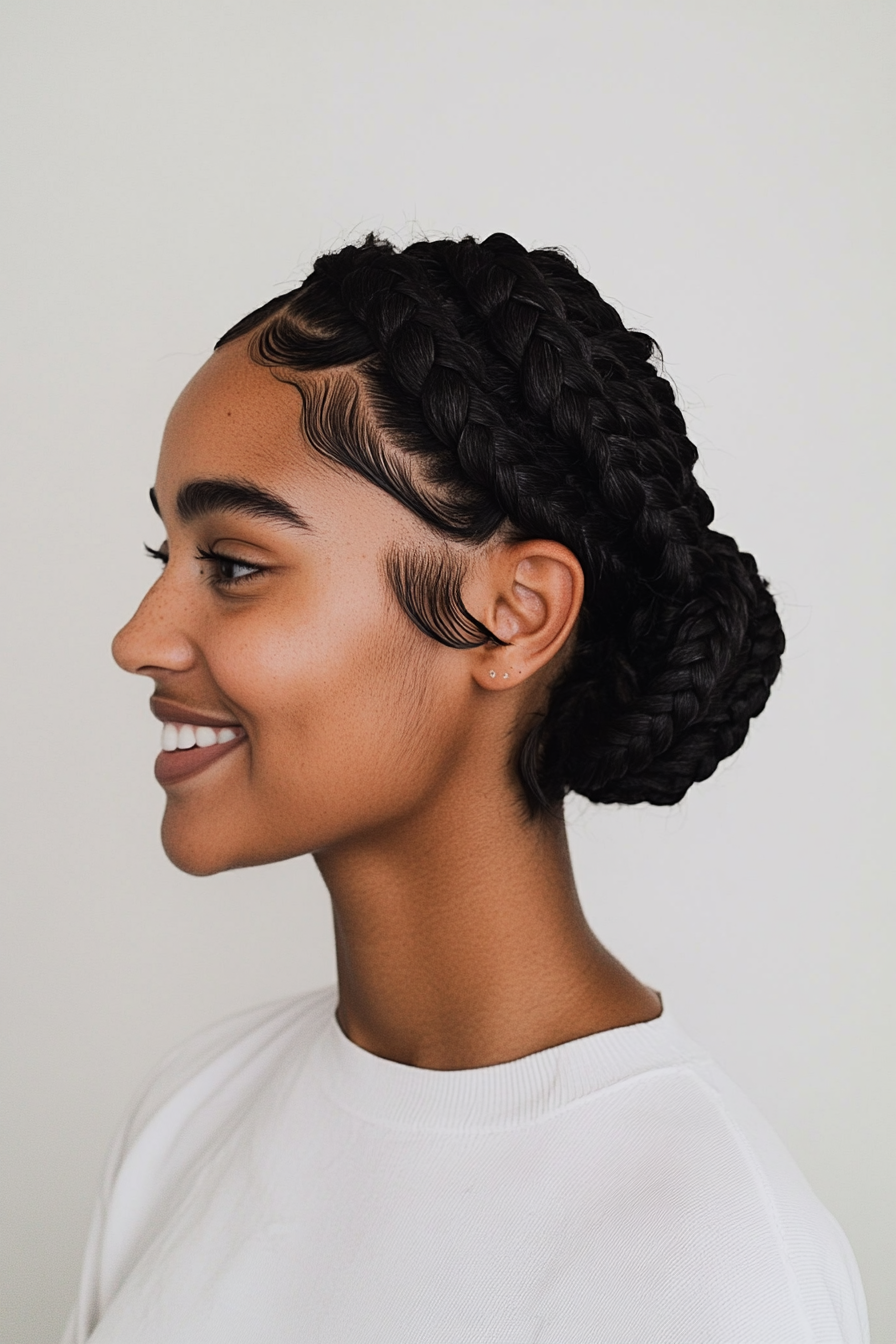 13. Soft Black Double Braids (Hair Up Hairstyles) - Hair Up Hairstyles