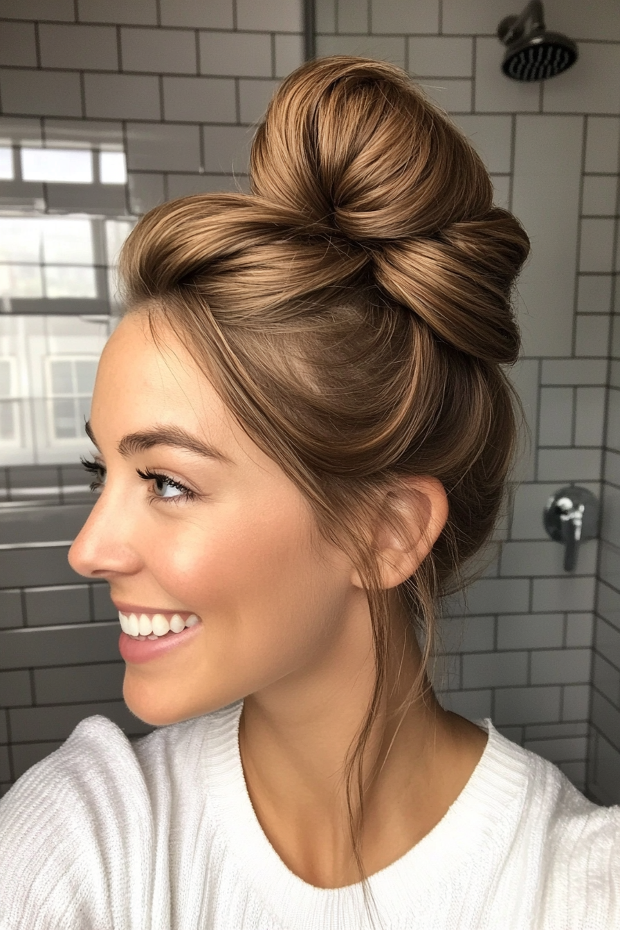 15. Warm Brown Twisted Top Knot (Hair Up Hairstyles) - Hair Up Hairstyles