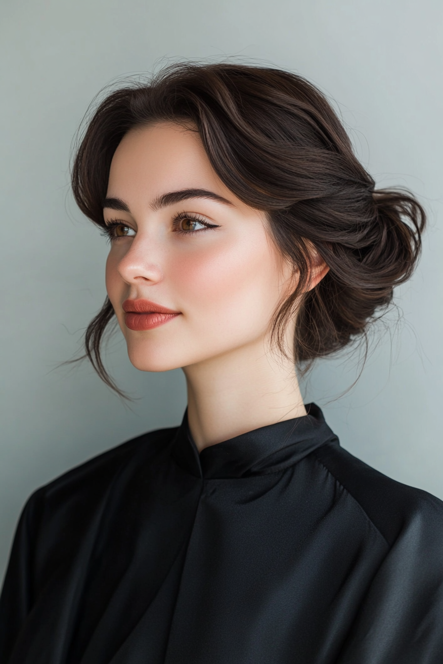 17. Dark Brown Layered French Roll (Hair Up Hairstyles) - Hair Up Hairstyles