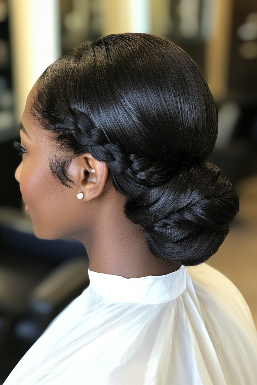 22. Soft Black Low Braided Knot (Hair Up Hairstyles) - Hair Up Hairstyles