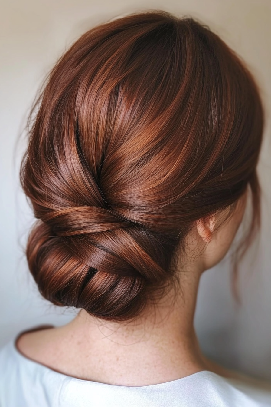 24. Dark Auburn Rolled Updo (Hair Up Hairstyles) - Hair Up Hairstyles