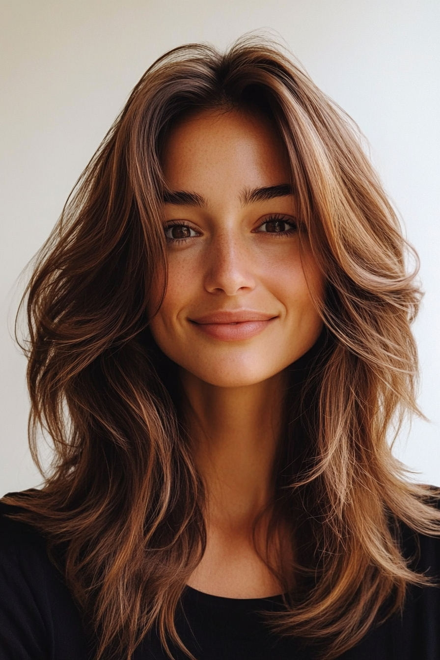 4. Caramel Feathered Layers (Loose Hairstyles) - Loose Hairstyles