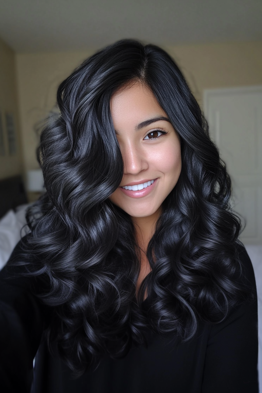 5. Jet Black Soft Curls (Loose Hairstyles) - Loose Hairstyles