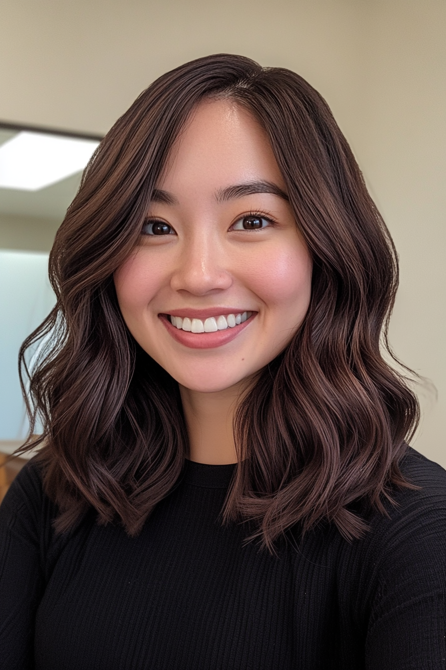 7. The Dark Chocolate Texture (Medium Length Wavy Haircuts) - Medium Length Wavy Haircuts
