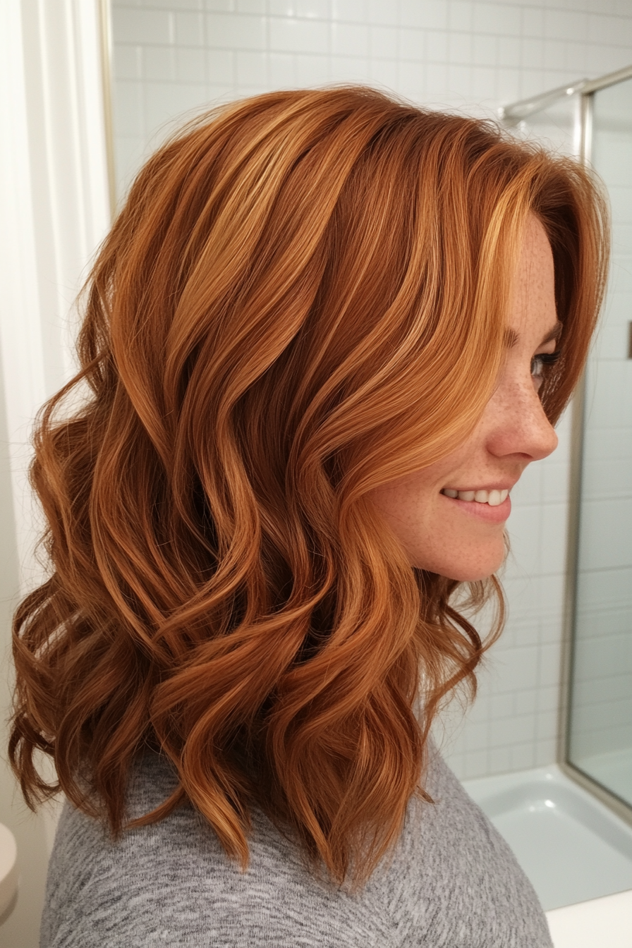 13. The Amber Cascade (Medium Length Wavy Haircuts) - Medium Length Wavy Haircuts