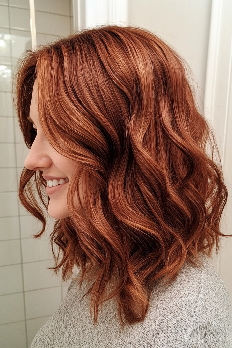 14. The Mahogany Ripple (Medium Length Wavy Haircuts) - Medium Length Wavy Haircuts