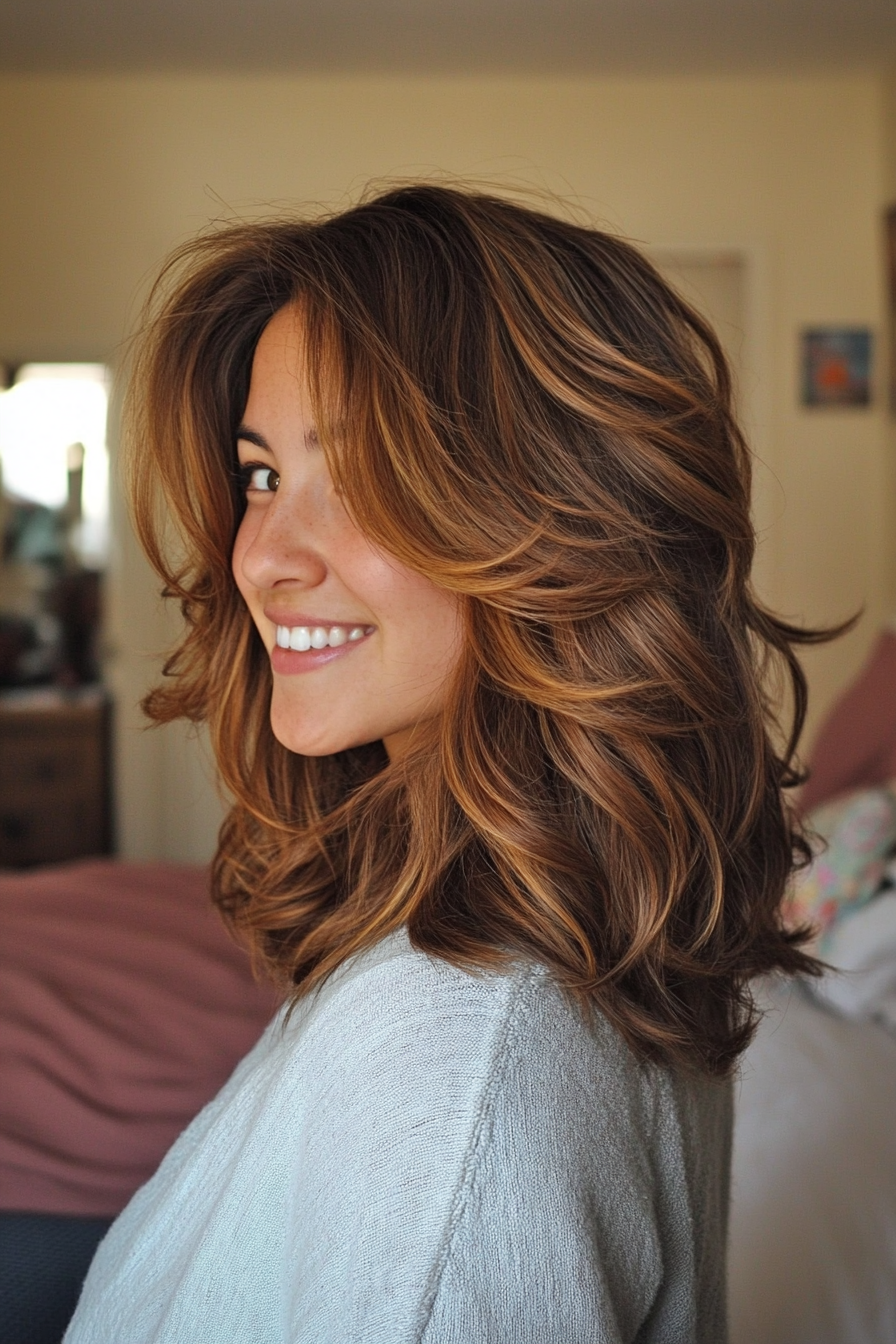 15. The Tawny Layered Shag (Medium Length Wavy Haircuts) - Medium Length Wavy Haircuts
