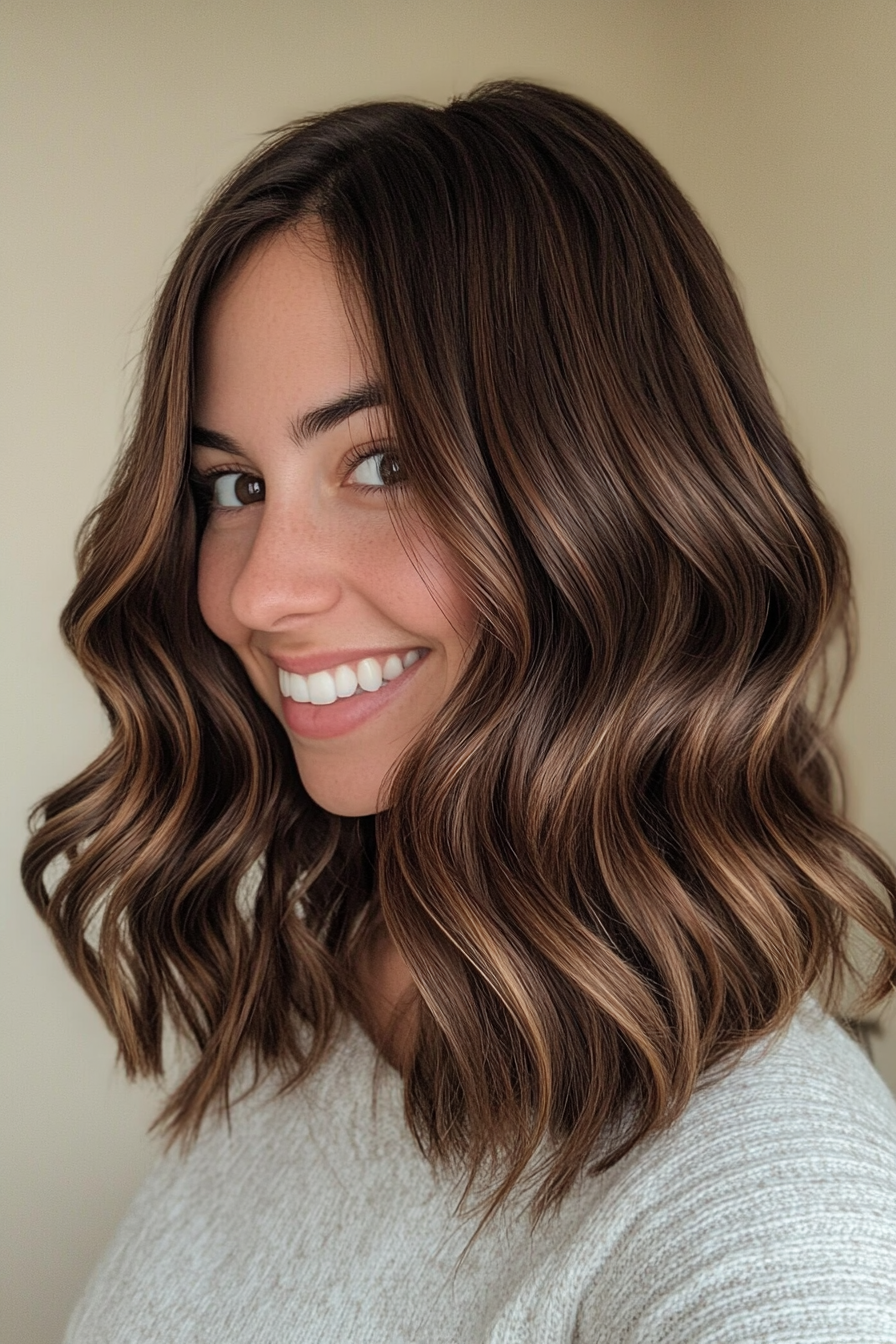 18. The Earthy Chocolate Waves (Medium Length Wavy Haircuts) - Medium Length Wavy Haircuts