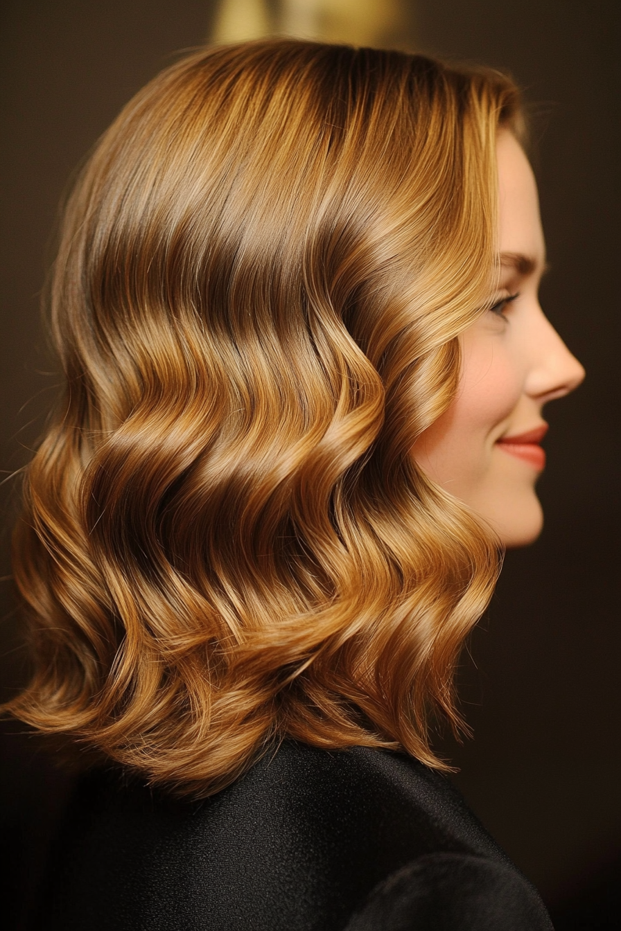 24. The Golden Bronze Ripple (Medium Length Wavy Haircuts) - Medium Length Wavy Haircuts