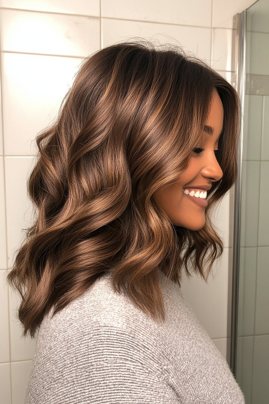 26. The Warm Hazelnut Layers (Medium Length Wavy Haircuts) - Medium Length Wavy Haircuts