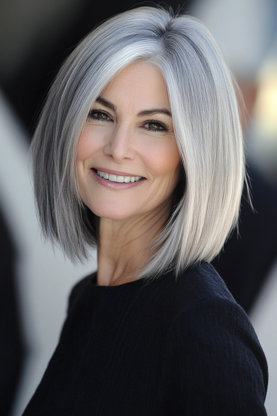1. Soft Silver Bob with Long Layers (Hairstyles For Women Over 60) - Hairstyles For Women Over 60