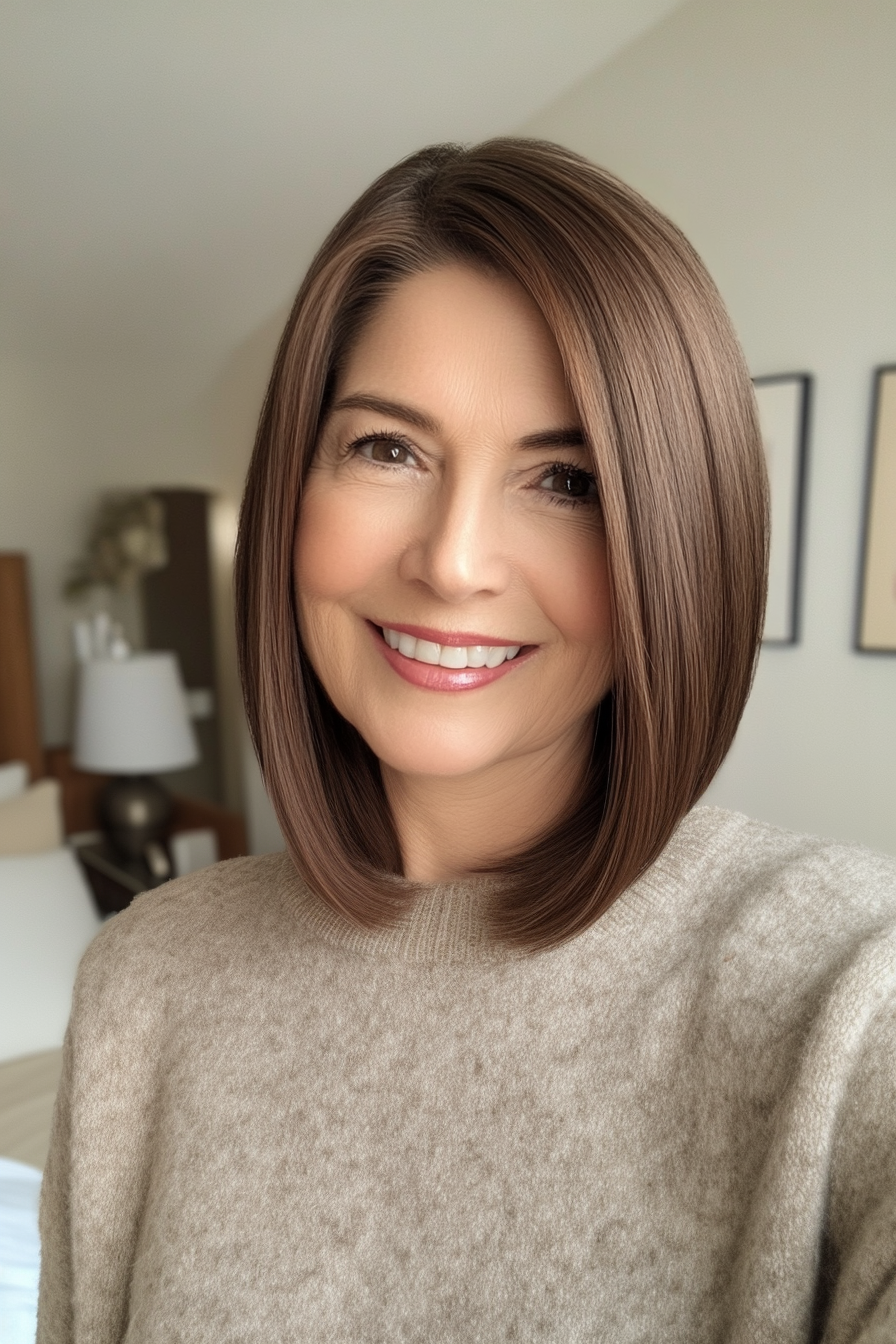 3. Classic Brunette Shoulder-Length Cut (Hairstyles For Women Over 60) - Hairstyles For Women Over 60