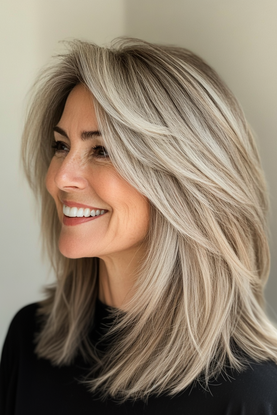 4. Ash Blonde Layered Shag (Hairstyles For Women Over 60) - Hairstyles For Women Over 60