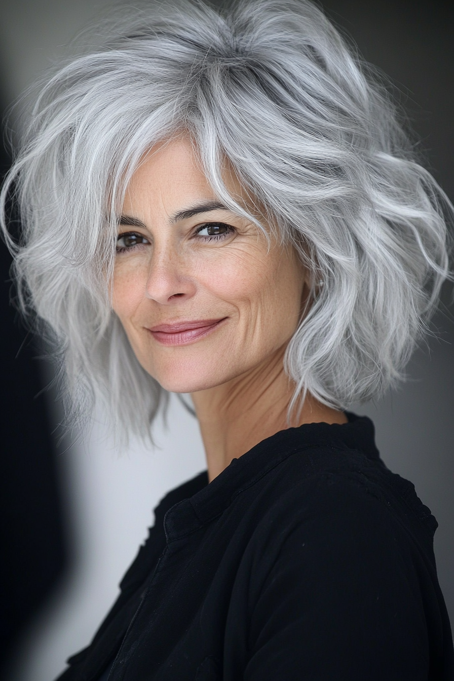 10. Silver Balayage Textured Crop (Hairstyles For Women Over 60) - Hairstyles For Women Over 60