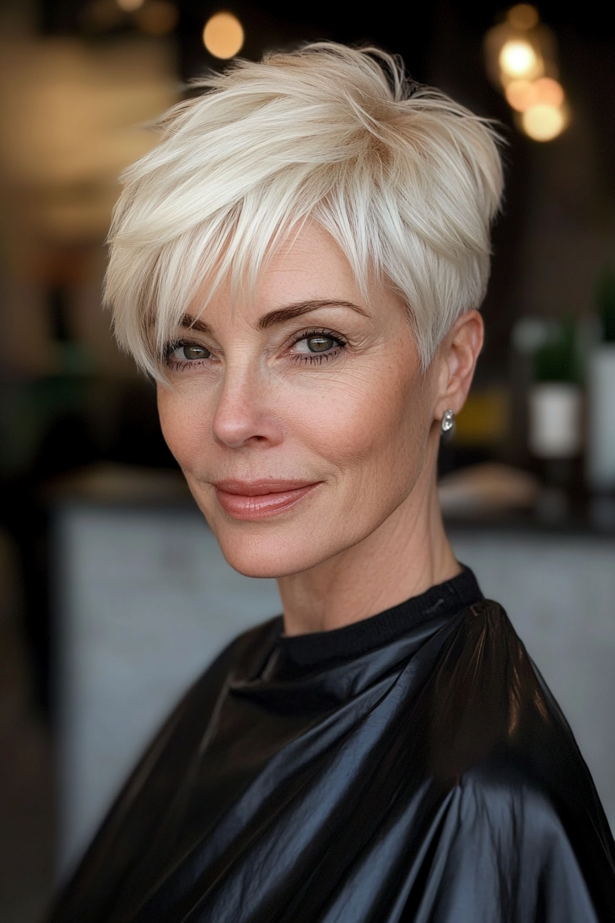 12. Platinum Blonde Choppy Pixie (Hairstyles For Women Over 60) - Hairstyles For Women Over 60