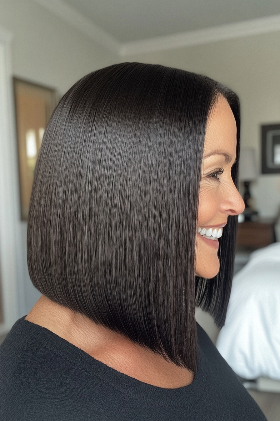 15. Deep Ebony Straight Bob (Hairstyles For Women Over 60) - Hairstyles For Women Over 60