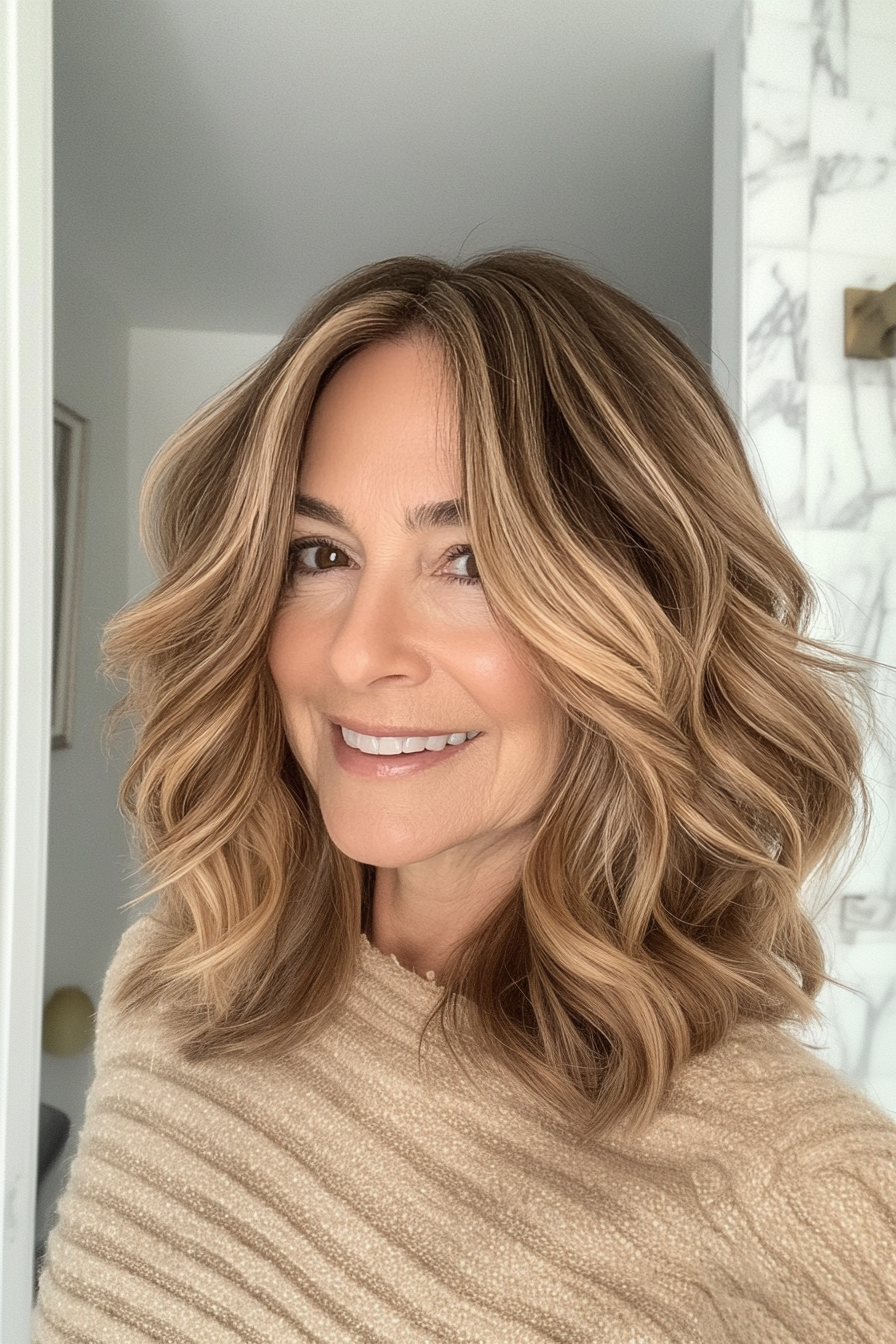 22. Honey Brown Mid-Length Waves (Hairstyles For Women Over 60) - Hairstyles For Women Over 60