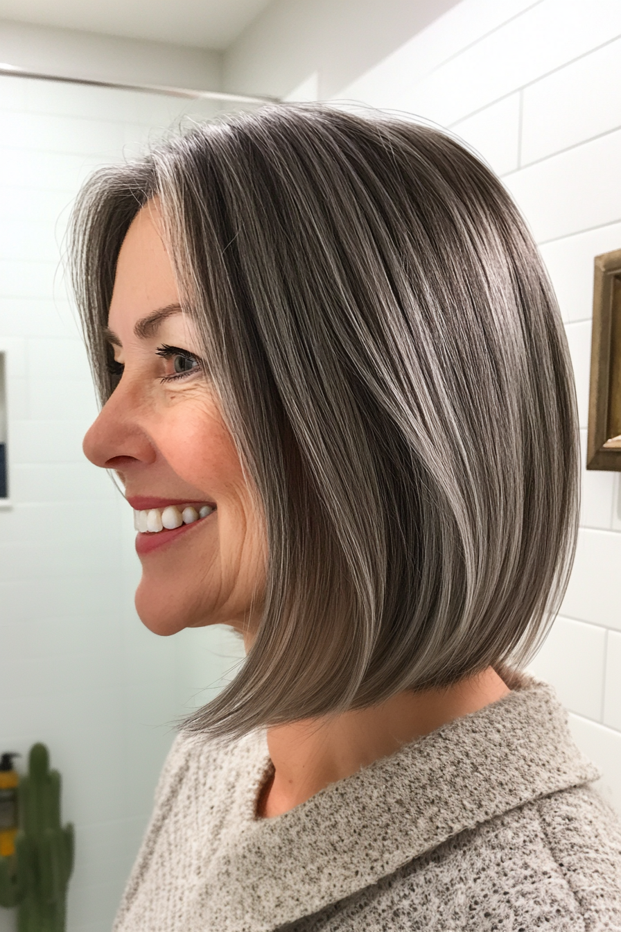 23. Pewter Gray Side-Swept Bob (Hairstyles For Women Over 60) - Hairstyles For Women Over 60