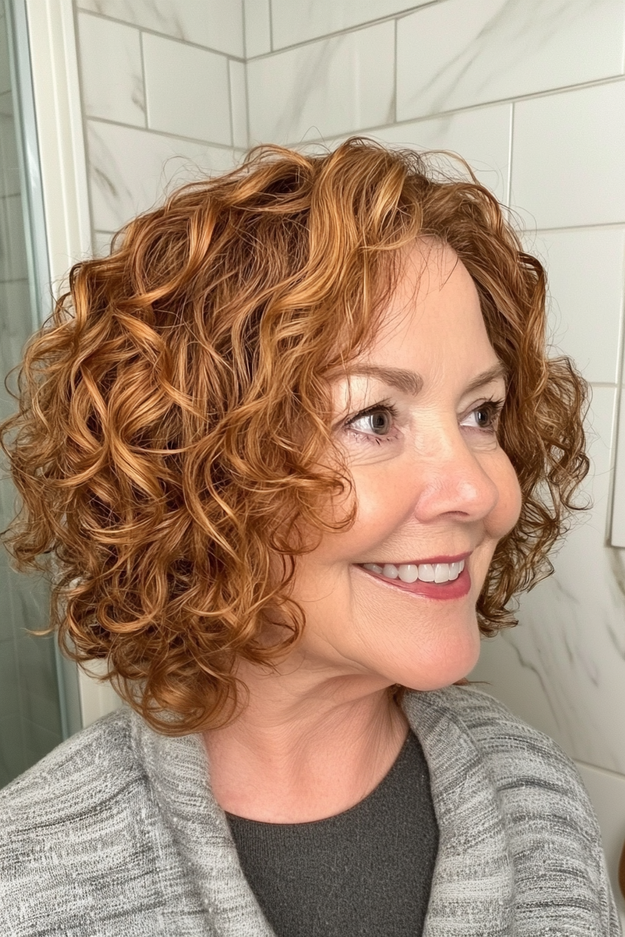 24. Golden Caramel Curly Bob (Hairstyles For Women Over 60) - Hairstyles For Women Over 60