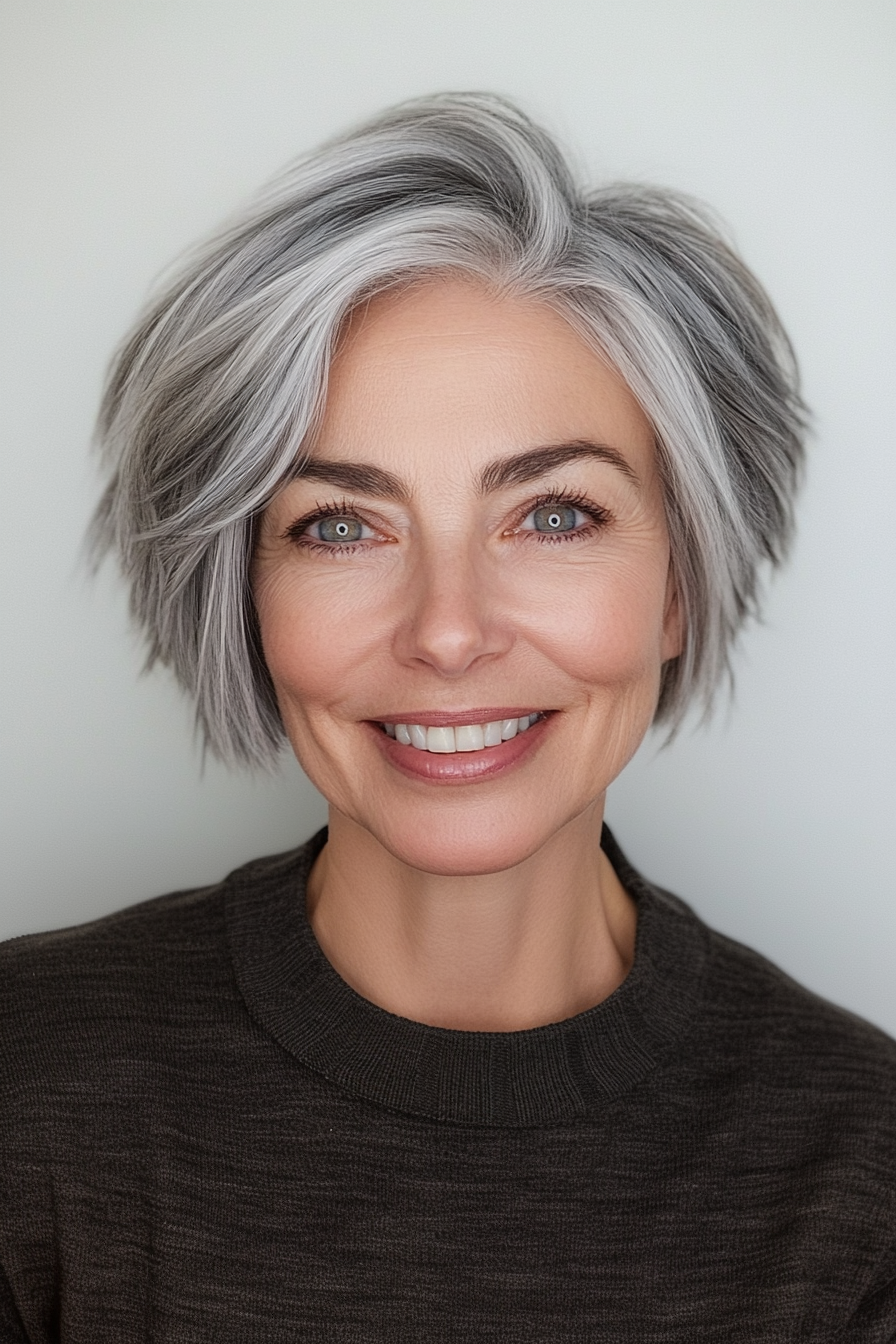 25. Slate Gray Layered Pixie (Hairstyles For Women Over 60) - Hairstyles For Women Over 60