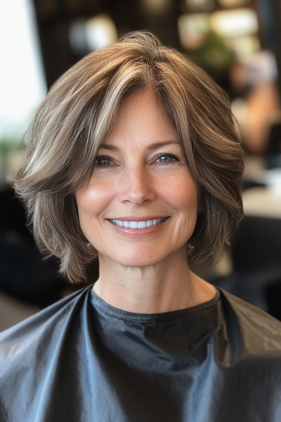 1. Soft Layered Bob with Ash Brown Tones (Haircuts For Women Over 50) - Haircuts For Women Over 50