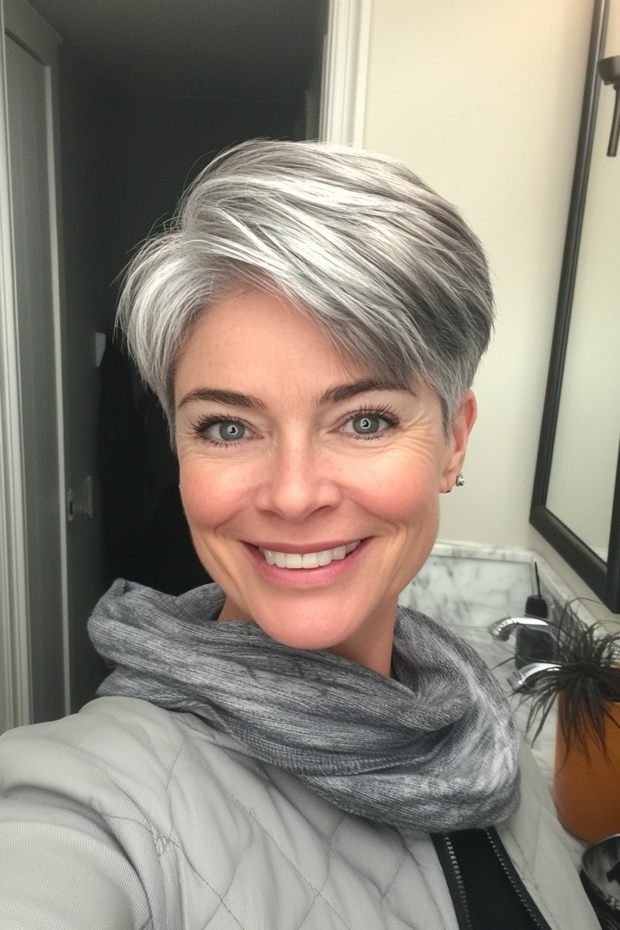 2. Classic Pixie with Silver Highlights (Haircuts For Women Over 50) - Haircuts For Women Over 50