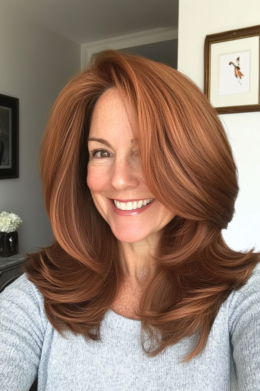 3. Shoulder-Length Layers in Warm Chestnut (Haircuts For Women Over 50) - Haircuts For Women Over 50