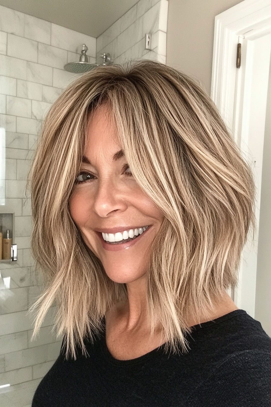 4. Choppy Lob with Golden Blonde Undertones (Haircuts For Women Over 50) - Haircuts For Women Over 50