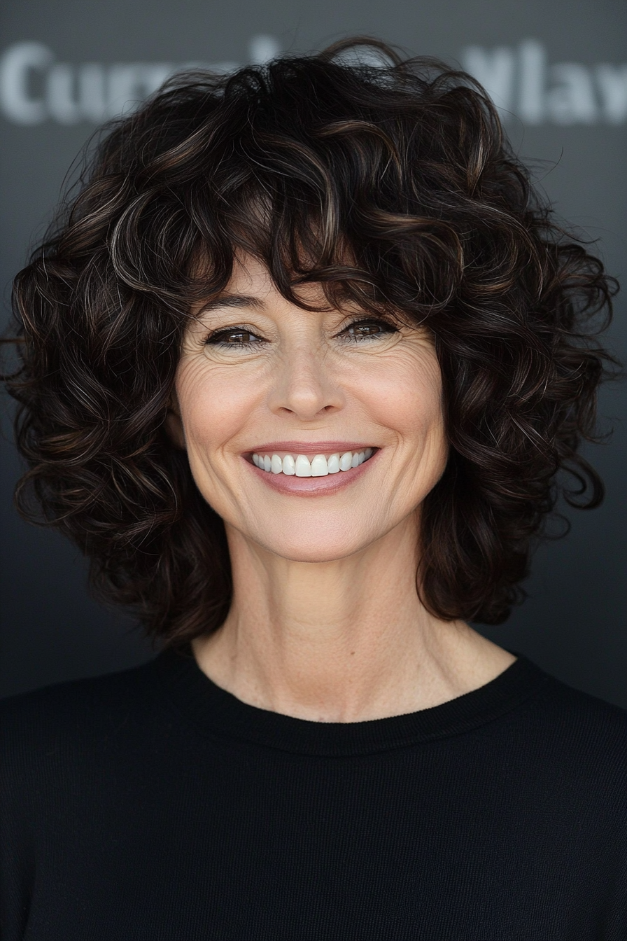 5. Curly Shag in Natural Dark Brown (Haircuts For Women Over 50) - Haircuts For Women Over 50