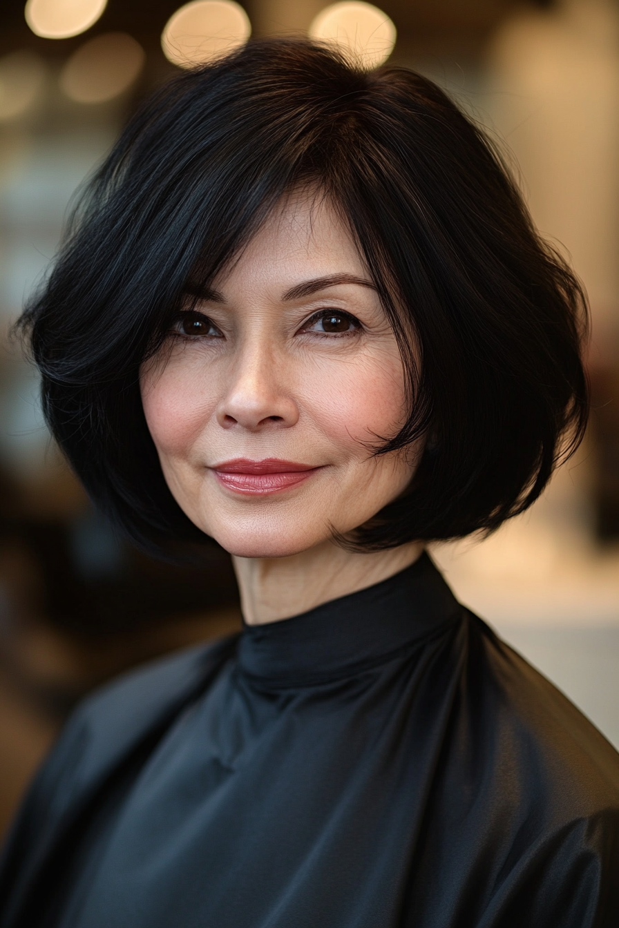 6. Sleek Shoulder-Length Cut in Jet Black (Haircuts For Women Over 50) - Haircuts For Women Over 50