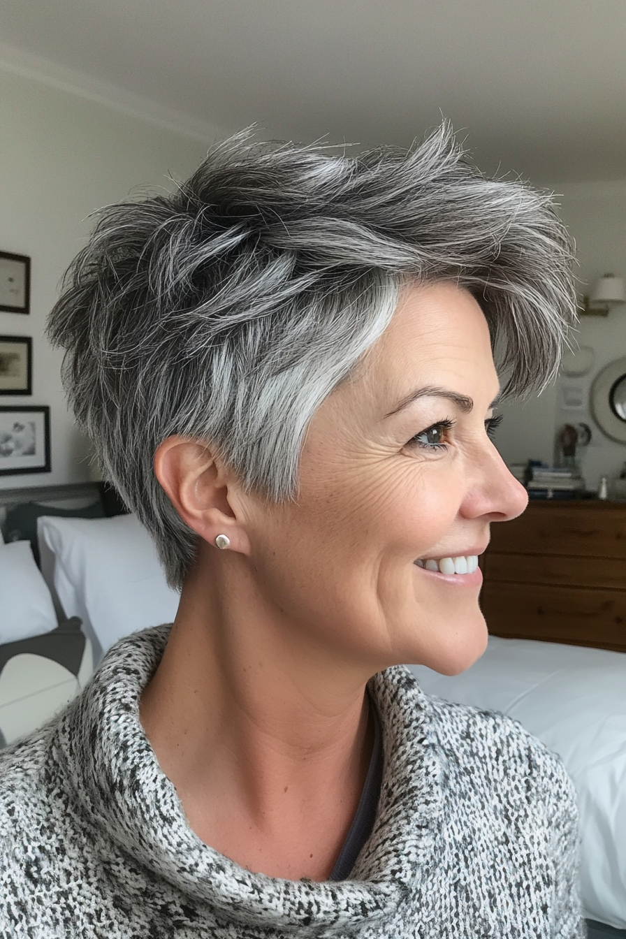 7. Textured Pixie in Salt-and-Pepper (Haircuts For Women Over 50) - Haircuts For Women Over 50
