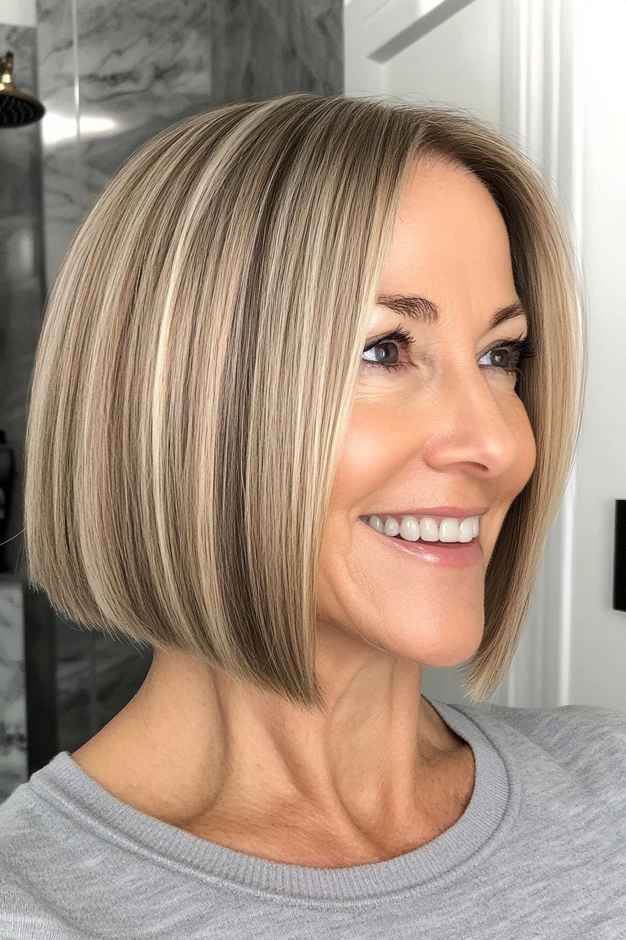 8. Blunt Bob with Natural Blonde Highlights (Haircuts For Women Over 50) - Haircuts For Women Over 50