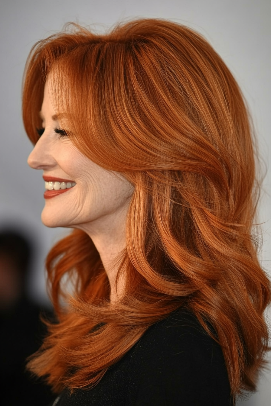 10. Feathered Layers in Natural Auburn (Haircuts For Women Over 50) - Haircuts For Women Over 50