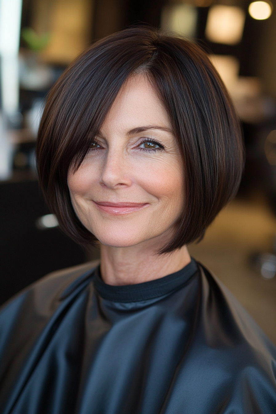 13. Graduated Bob in Dark Chocolate Brown (Haircuts For Women Over 50) - Haircuts For Women Over 50