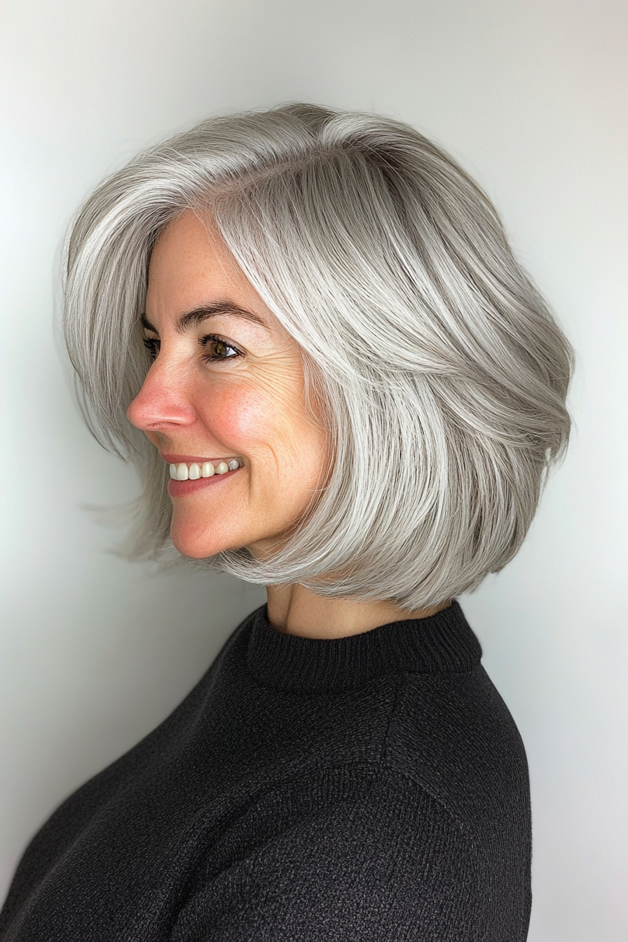14. Short Layered Crop in Light Gray (Haircuts For Women Over 50) - Haircuts For Women Over 50